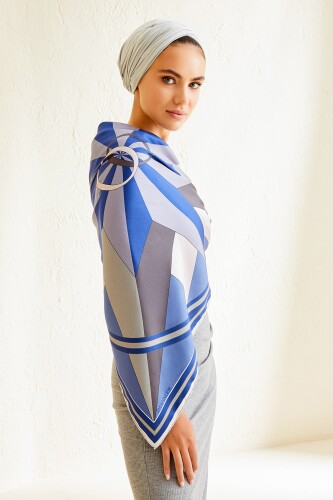 Compass of the North Twill Silk Scarf Indıgo - 2