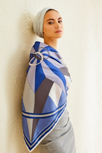 Compass of the North Twill Silk Scarf Indıgo - 4