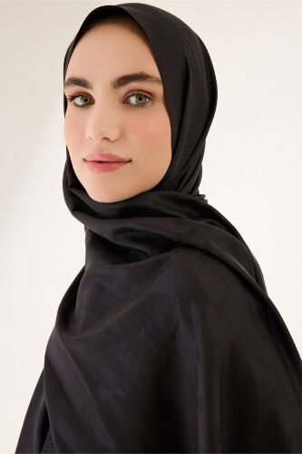 Coral Silk Jacquard Shawl Black - Imannoor