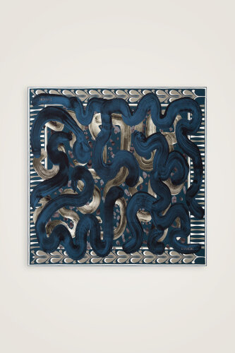 Creek Road Beige-Indigo Twill Silk Scarf - 2