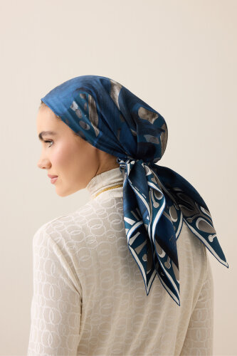Creek Road Beige-Indigo Twill Silk Scarf 