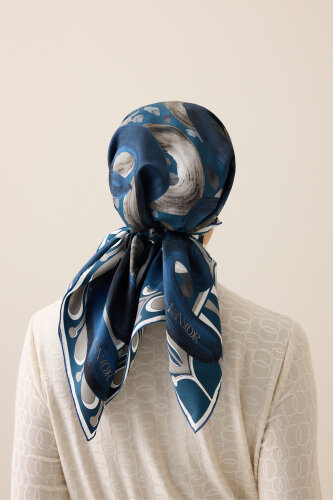 Creek Road Beige-Indigo Twill Silk Scarf - 5