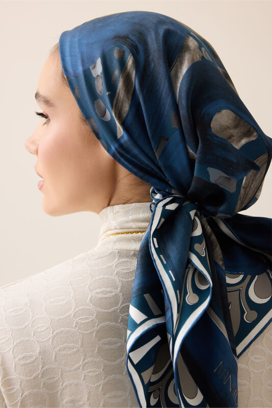 Creek Road Beige-Indigo Twill Silk Scarf - 3