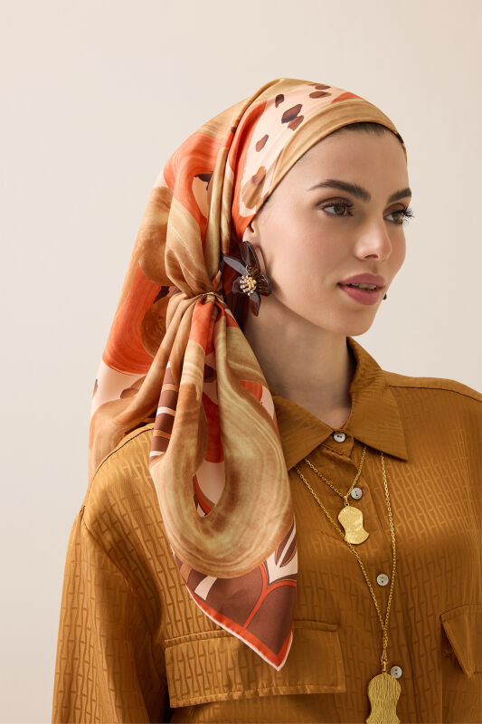 Creek Road Beige-Orange Twill Silk Scarf - 1