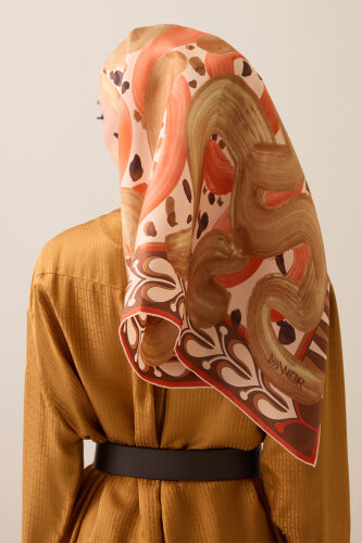 Creek Road Beige-Orange Twill Silk Scarf - 6