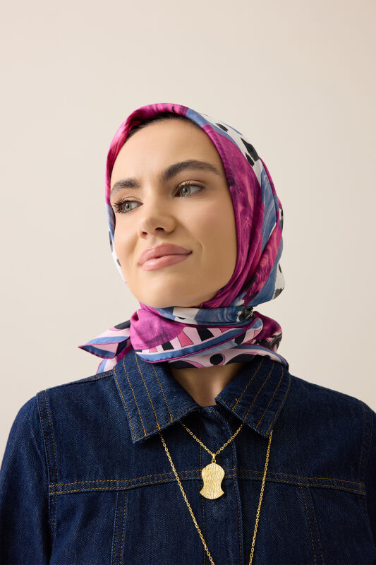 Creek Road Fuchsia-Indigo Twill Silk Scarf - 5