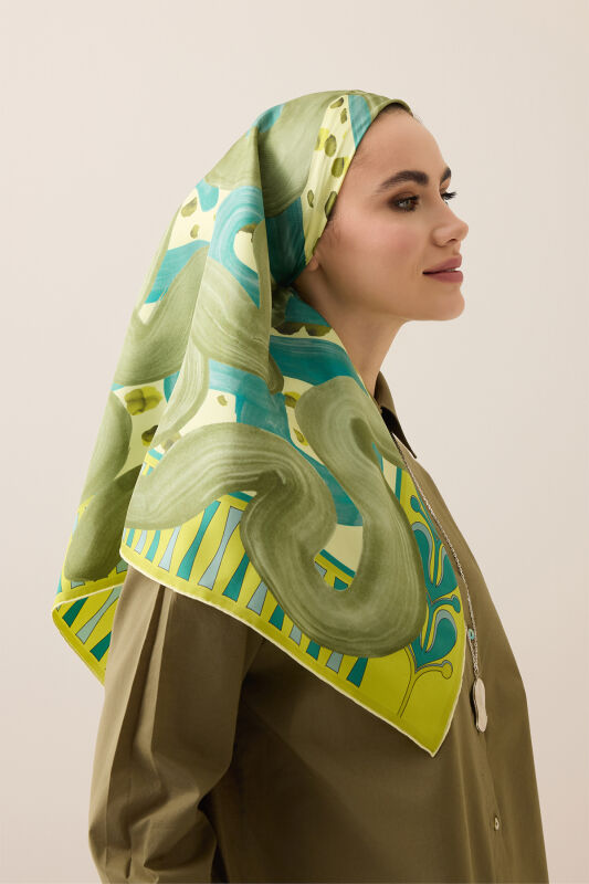 Creek Road Green-Turquoise Twill Silk Scarf - 3