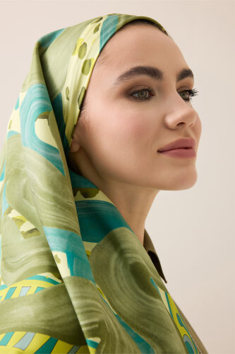 Creek Road Green-Turquoise Twill Silk Scarf 