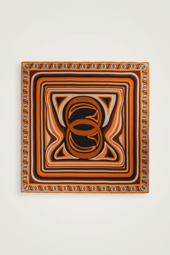 Dalgaların İçinde Kahverengi-Turuncu Çift Taraflı Tivil İpek Eşarp 94x94 - Imannoor (1)