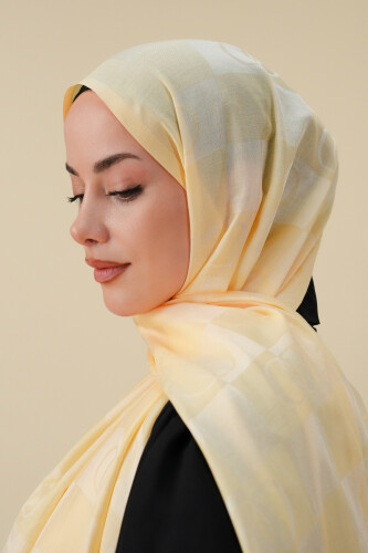 Dama Desen Limon Sarısı Pamuk İpek Şal 70x190 - 3