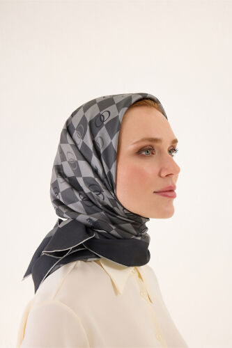 Dama Logo Siyah Tivil İpek Eşarp 90x90 