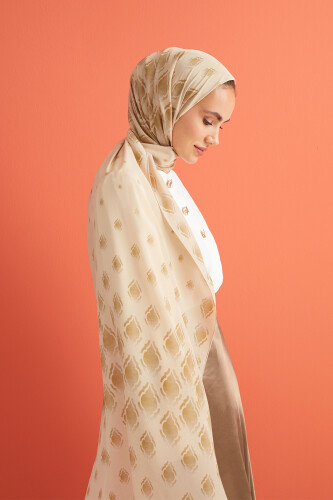 Damlalar Bej Krep İpek Şal 80x200 - 1