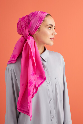Damlalar Fuşya Krep İpek Şal 80x200 - Imannoor