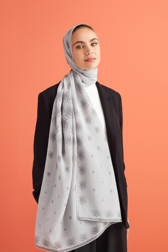 Damlalar Gri Krep İpek Şal 80x200 