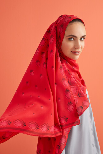 Damlalar Kırmızı Krep İpek Şal 80x200 