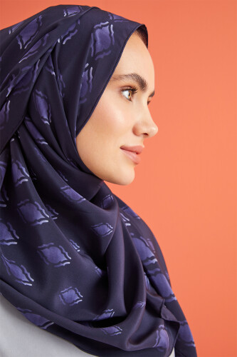 Damlalar Lacivert Krep İpek Şal 80x200 