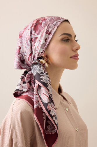 Date Palm Branch Powder Pink-Burgundy Double-Sided Twill Silk Scarf 