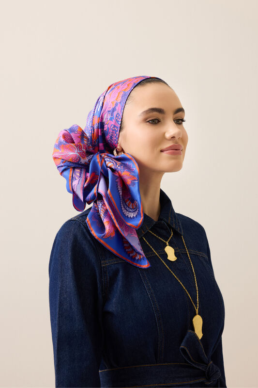 Date Palm Branch Purple-Lilac Double-Sided Twill Silk Scarf - 5