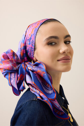 Date Palm Branch Purple-Lilac Double-Sided Twill Silk Scarf 