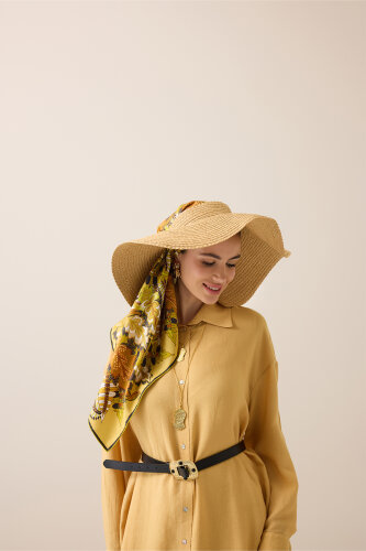 Date Palm Branch Red-Yellow Double-Sided Twill Silk Scarf - 5