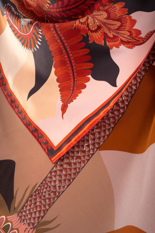 Date Palm Tree Beige-Orange Double-Sided Twill Silk Scarf - 4