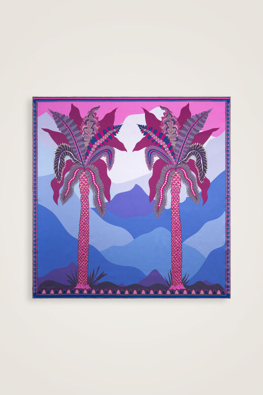 Date Palm Tree Blue-Fuchsia Double-Sided Twill Silk Scarf - 2