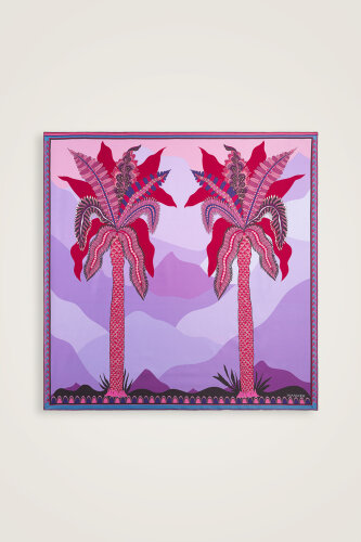 Date Palm Tree Blue-Fuchsia Double-Sided Twill Silk Scarf - 6