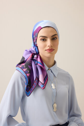 Date Palm Tree Blue-Fuchsia Double-Sided Twill Silk Scarf - 5