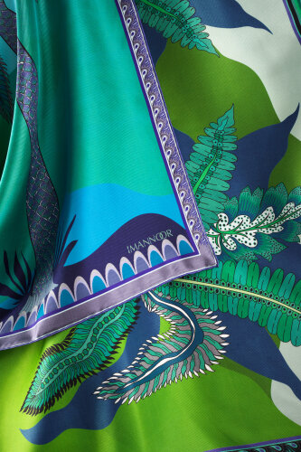 Date Palm Tree Green-Turquoise Double-Sided Twill Silk Scarf - 4