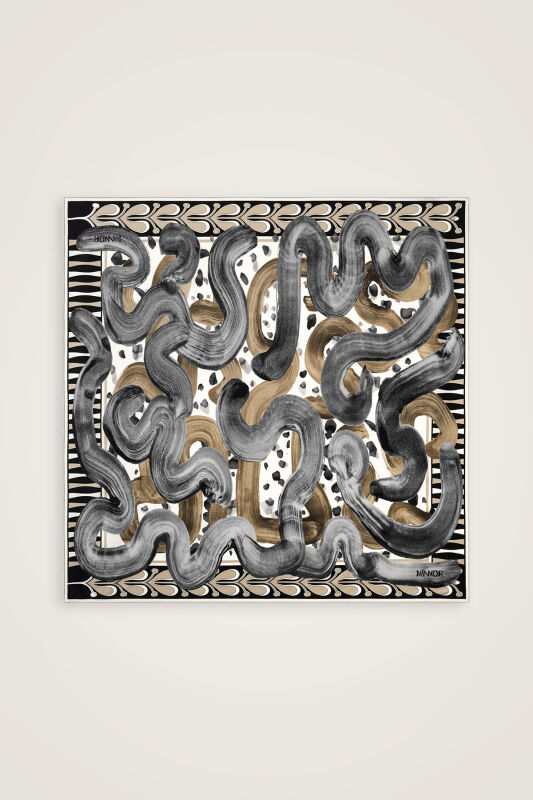 Dere Yolu Bej-Gri Tivil İpek Eşarp 90x90 - 2