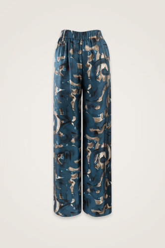 Dere Yolu Bej-İndigo Tivil İpek Pantolon - Imannoor (1)