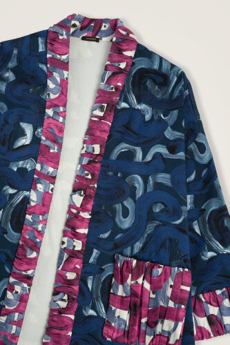 Dere Yolu Fuşya-İndigo Koton Ceket - Imannoor (2)