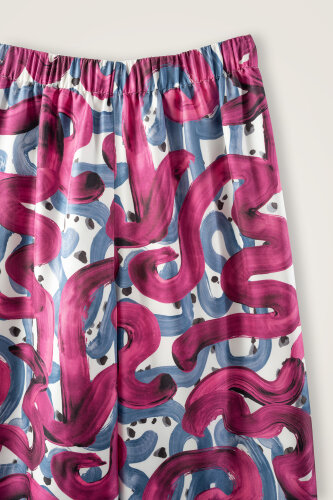 Dere Yolu Fuşya-İndigo Tivil İpek Pantolon - Imannoor (2)