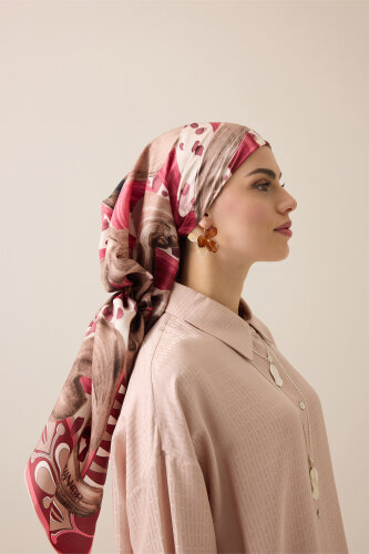 Dere Yolu Vizon-Gül Kurusu Tivil İpek Eşarp 90x90 - Imannoor (3)