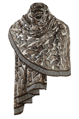 Doğunun Leoparı Bej İpek Eşarp - 5