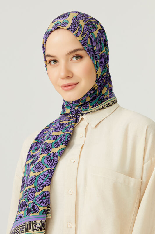 Doğunun Leoparı Mürdüm İpek Eşarp - 4