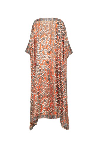Doğunun Leoparı Turuncu İpek Kaftan - 3