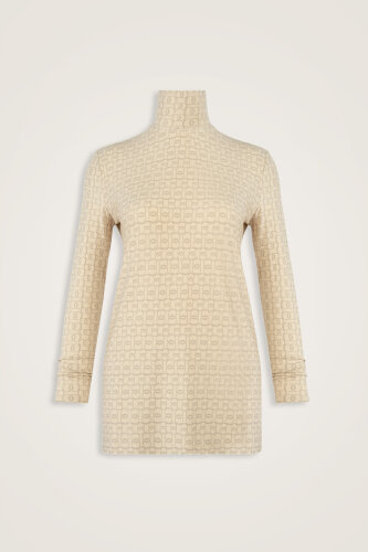 Dokuma Noor Krem Uzun Penye Bluz - Imannoor