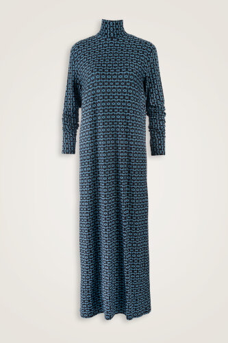 Dokuma Noor Lacivert Boğazlı Penye Elbise - Imannoor