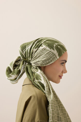 Dört Mevsim Yeşil Pamuk Floş Şal 70x210 - Imannoor