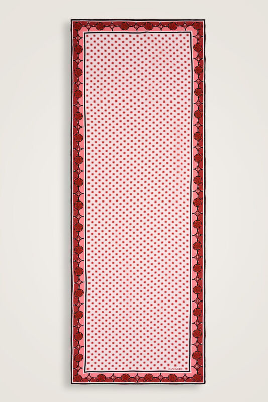 Dörtlü Gonca Kırmızı Krep İpek Şal 70x200 - 1