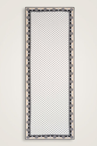 Dörtlü Gonca Krem Krep İpek Şal 70x200 