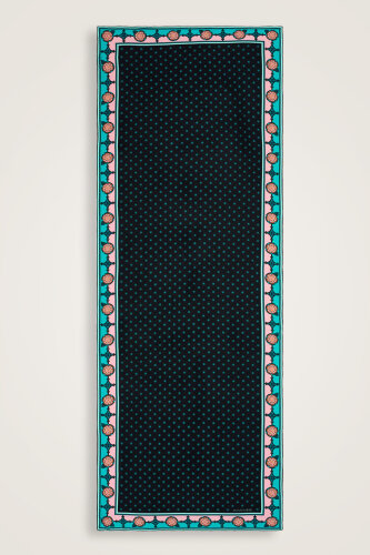 Dörtlü Gonca Siyah Krep İpek Şal 70x200 