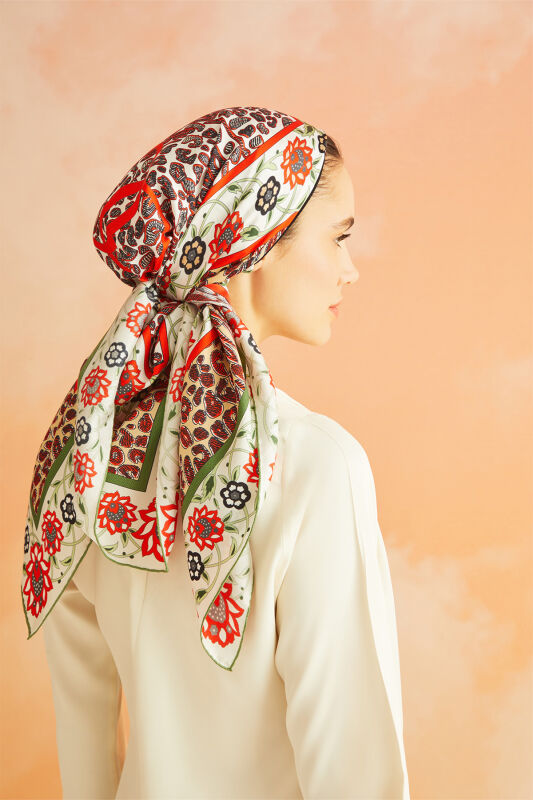 Double Leopard Silk Scarf Orange - 4