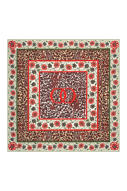 Double Leopard Silk Scarf Orange - 2