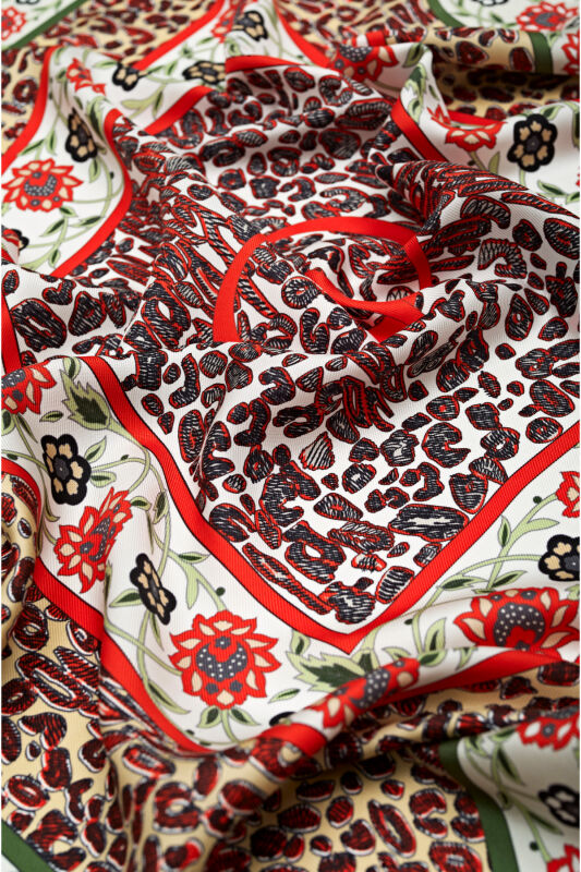 Double Leopard Silk Scarf Orange - 3