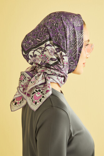 Double Leopard Silk Scarf Purple - 2