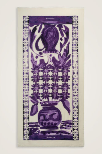 Double Pot Cream-Purple Wool Silk Scarf - Imannoor