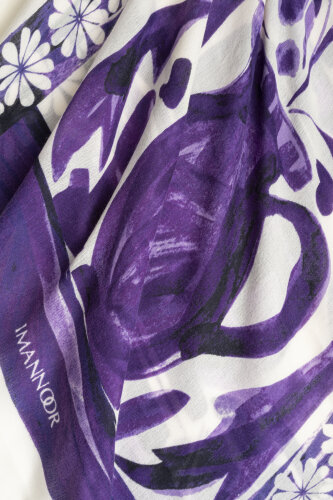 Double Pot Cream-Purple Wool Silk Scarf - Imannoor (1)