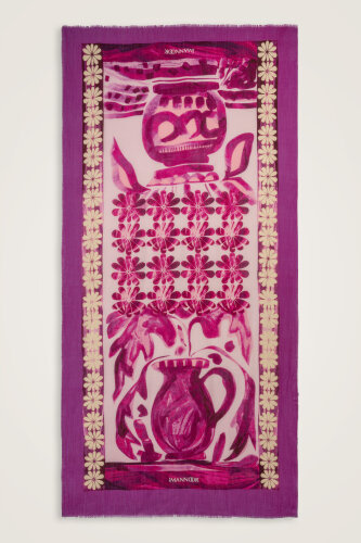 Double Pot Powder Pink-Fuchsia Wool Silk Scarf - Imannoor